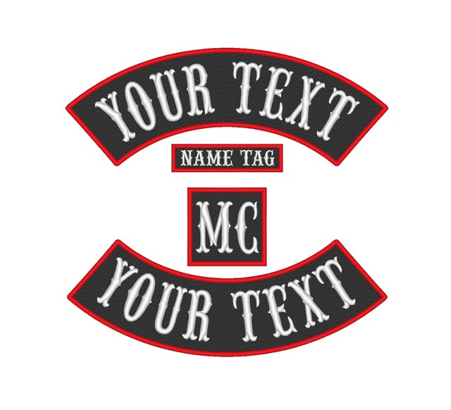  Custom Embroidered Patch Ribbon Rocker Name Tag MC Motorcycle  Biker Sew on Patches - 8 inch Set (E-1) - 4 pc